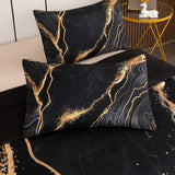 Tailor Shop Marble Bedding Set Soft Microfiber Black and Gold Comforter Set Queen for Kids Men and Women with 1 Marble
