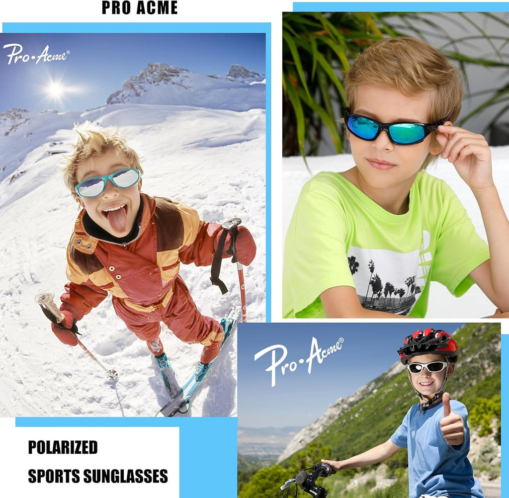 Kids Sunglasses for Boys Girls, Polarized Sports Youth Sunglasses with Strap for Kids Ages Color