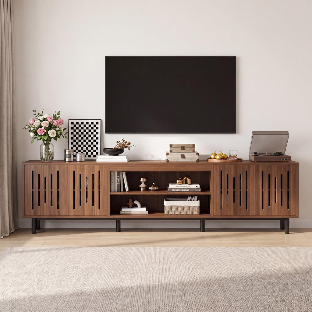 94.5" Large TV Stand with Storage, Long Entertainment Center, Walnut