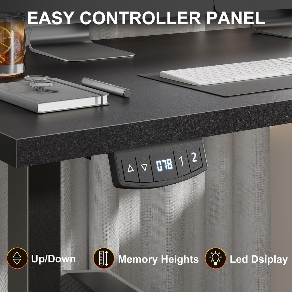 63" L Shaped Standing Desk, Height Adjustable, LED, Memory Presets | Reversible, Ergonomic Sit to Stand Computer Desk