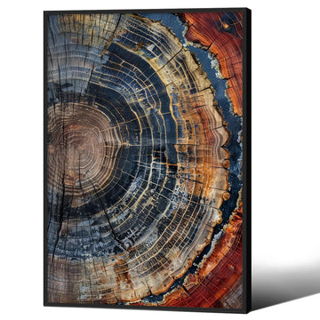 Vintage Trendy Abstract Tree Ring Wall Art Modern Colorful Nature Poster 16x24 inch Black Framed Minimalist Aesthetic