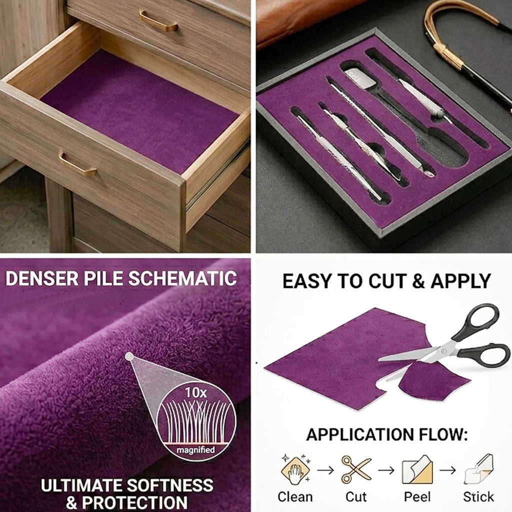 Dark Purple Large Size Self Adhesive Soft Velvet Drawer Liner DIY Fabric Felt Liner for Drawers Jewelry Box Felt