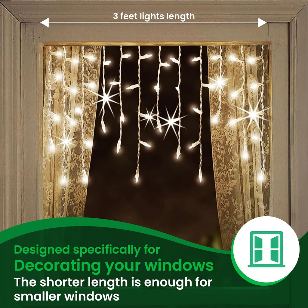 LED Christmas Window Icicle Lights Indoor 3 Feet, Warm White Twinkle