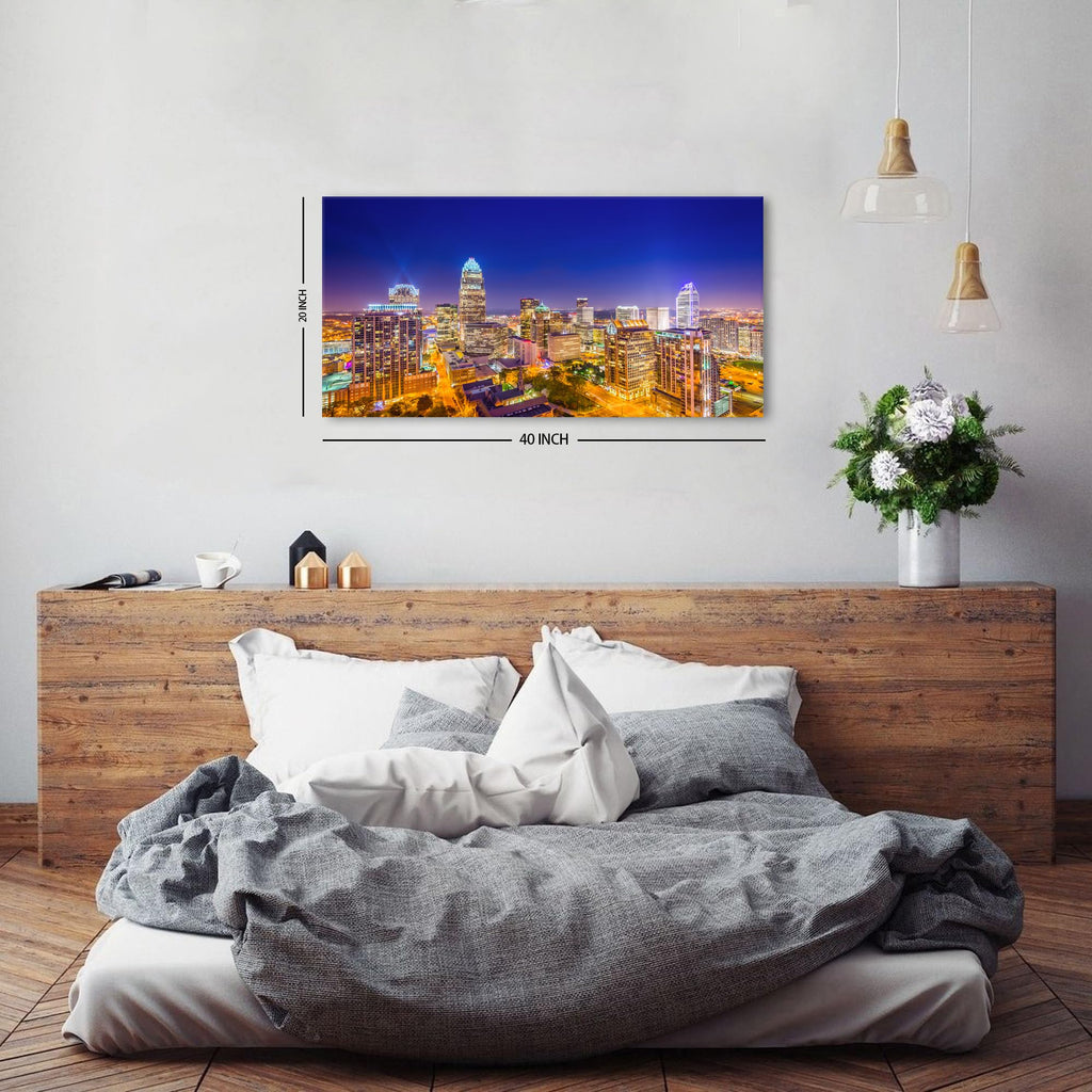 Charlotte Skyline Wall North Carolina City Wall Decor Living Room Night View Cityscape Canvas Prints Pictures Modern