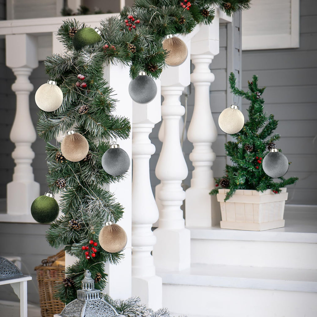 3.15 Inch Velvet Ball Ornaments , Large Neutral Flocked Christmas Bulb Ornaments Set - Earth Tone Decorative - Set of 15