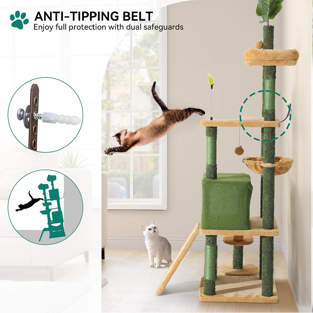 Tall Cat Tree Tower with Leaves for Indoor Cats
