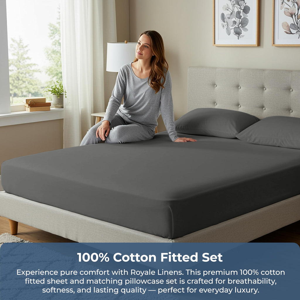 Fitted Sheet with Pillowcases - Queen Fitted Sheets with 2 Pillowcases - 300 Thread Count 100% Organic Cotton - Fits