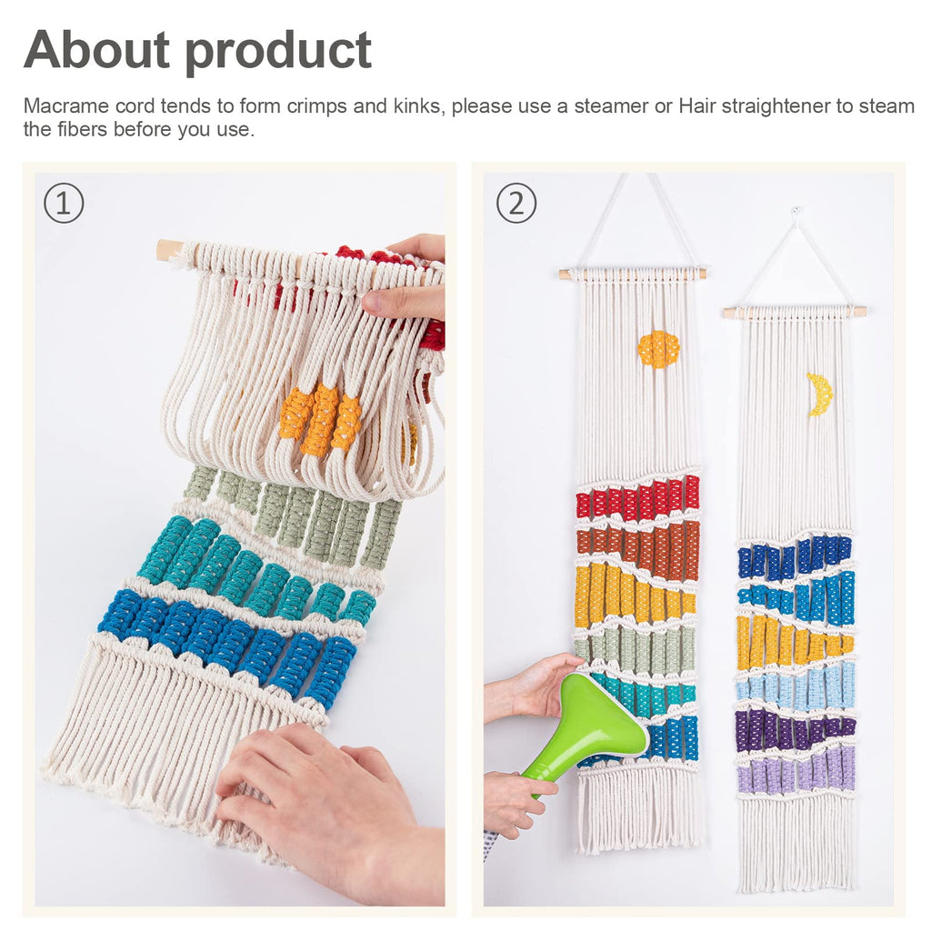 Boho Macrame Wall Hanging Decor Set, 2PCS Sun&Moon Tapestry with Tassel
