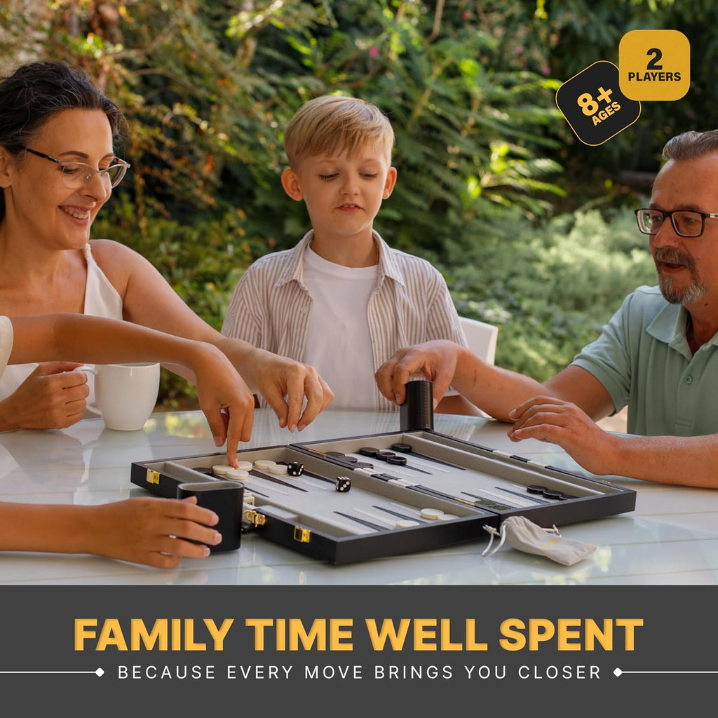 Large Black Backgammon Sets for Adults - Classic Board Games for 2 Players Adults and Kids - Premium Backgammon Set