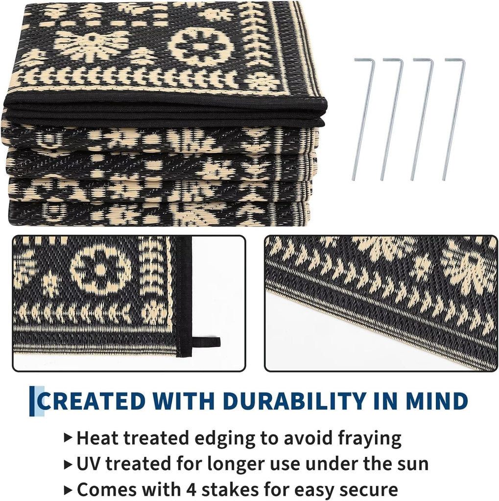 Reversible Outdoor Rug 6x9, Waterproof Outdoor Area Rug, Modern Medallion Indoor Outdoor Rugs, Plastic Straw Rug for