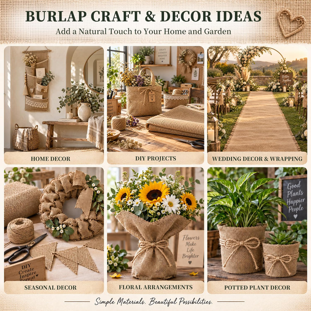 Burlap Fabric Roll, Natural Jute Breathable & Durable, 40 in x 5 ft