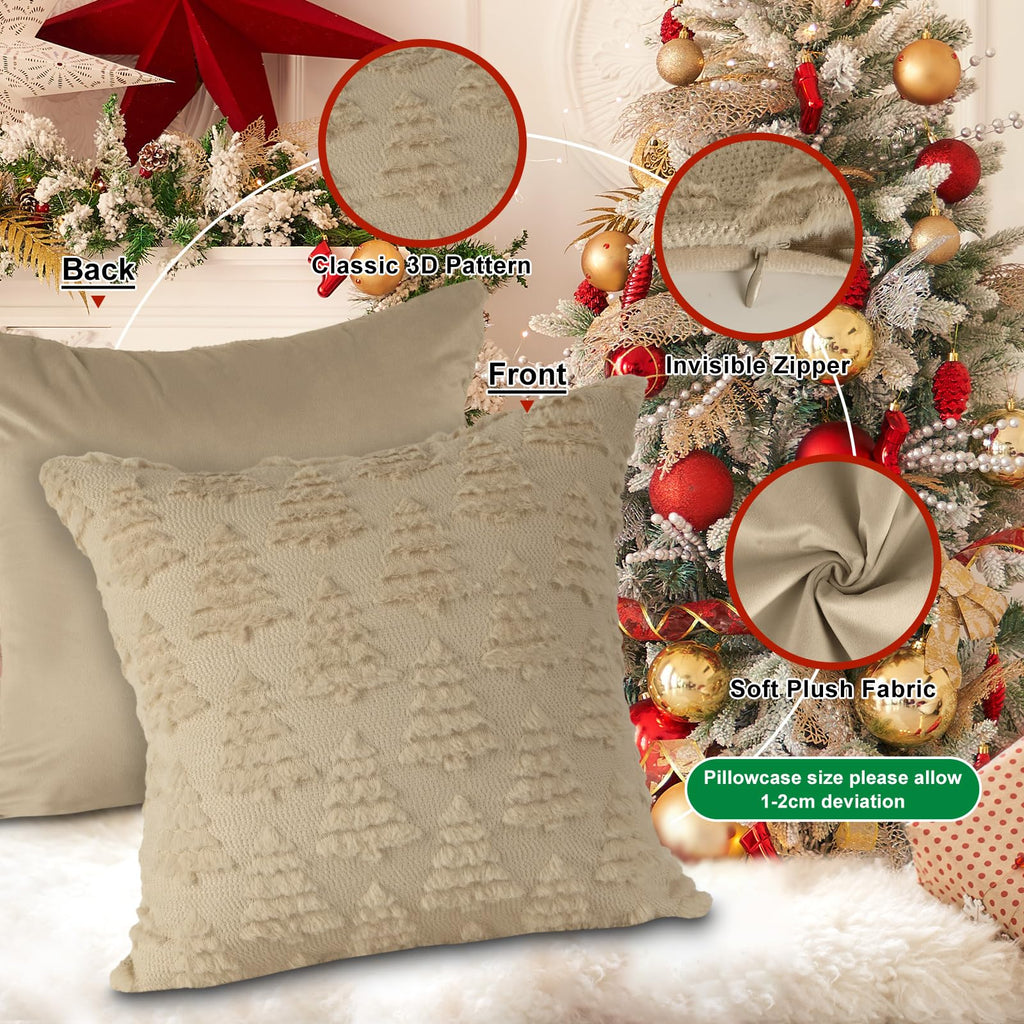 Christmas 22x22 Throw Pillow Covers Set of 2, Winter Christmas Tree Throw Pillow Cases Soft Plush Faux Fur Wool 22 x
