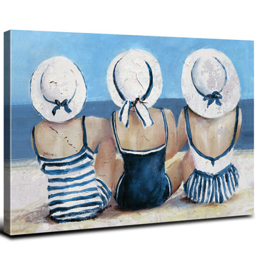 Beach Girls Wall Art Coastal Room Wall Decor Vintage Ocean Landscape Picture Nautical Bathroom Canvas Prints 16x24"