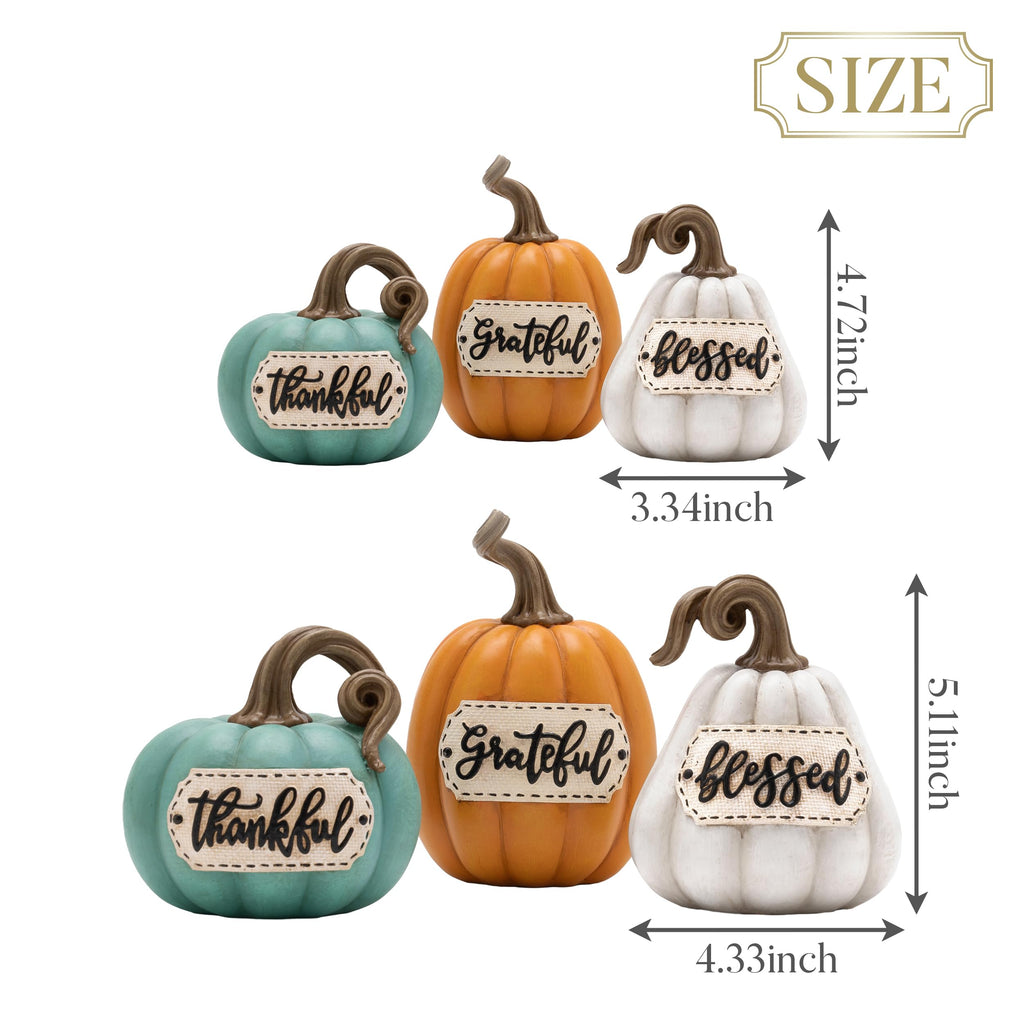 Pumpkins Fall Table Decor, Set of 3 Resin Decorative Pumpkins Figurines Decor Indoor Tabletop Centerpieces Harvest