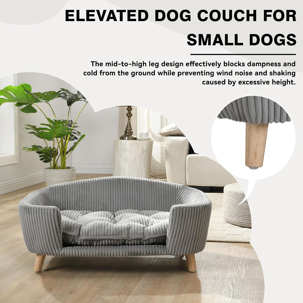 Dog Sofa Couch Bed for Small Dogs, Durable Corduroy Rectangle Pet Sofa with Soft Cushion, Modern Elegant Elevated