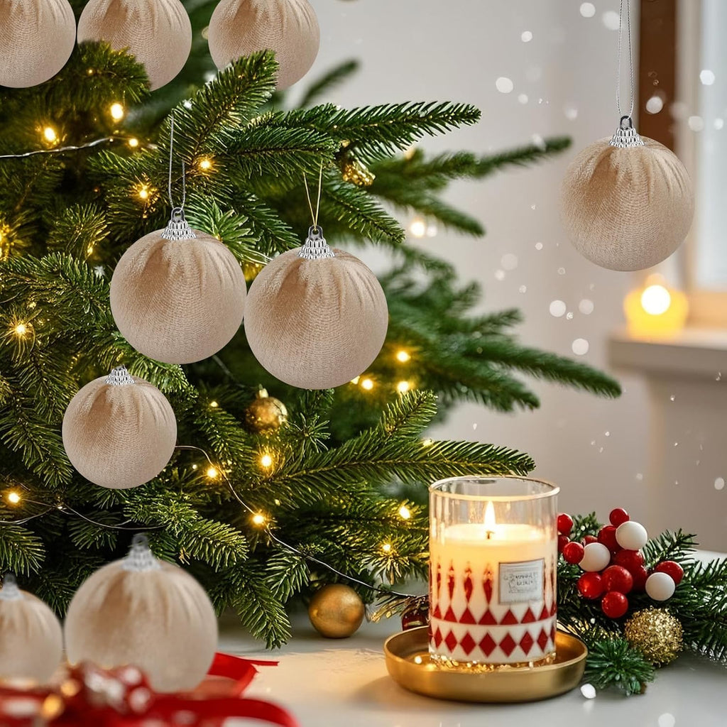 15pcs Christmas Velvet Ball Ornaments Flocked Xmas Tree 2.36inchs Small Shatterproof Hanging Ball Decoration for