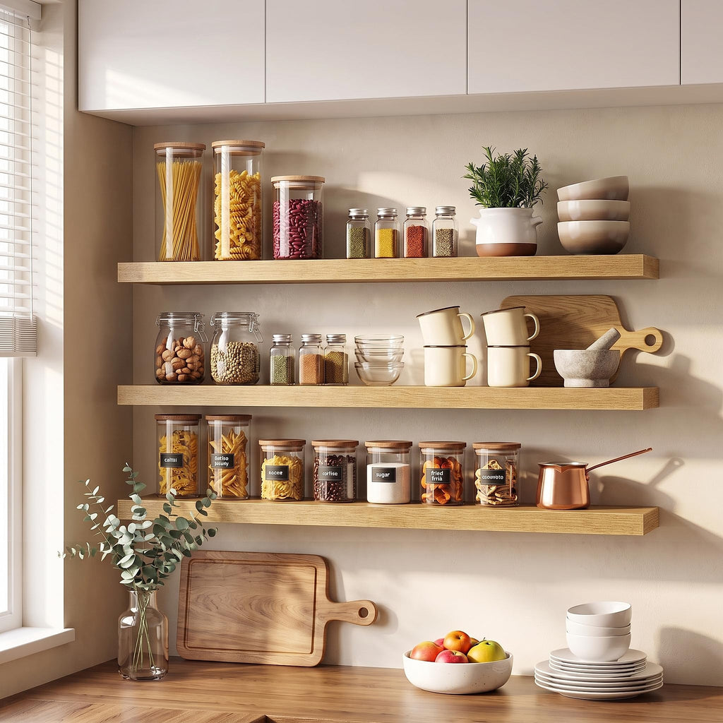 32 Inch Floating Shelves Wall-Mounted, Rustic Wood Shelf with Invisible Brackets, Deep Floating Shelves for Wall