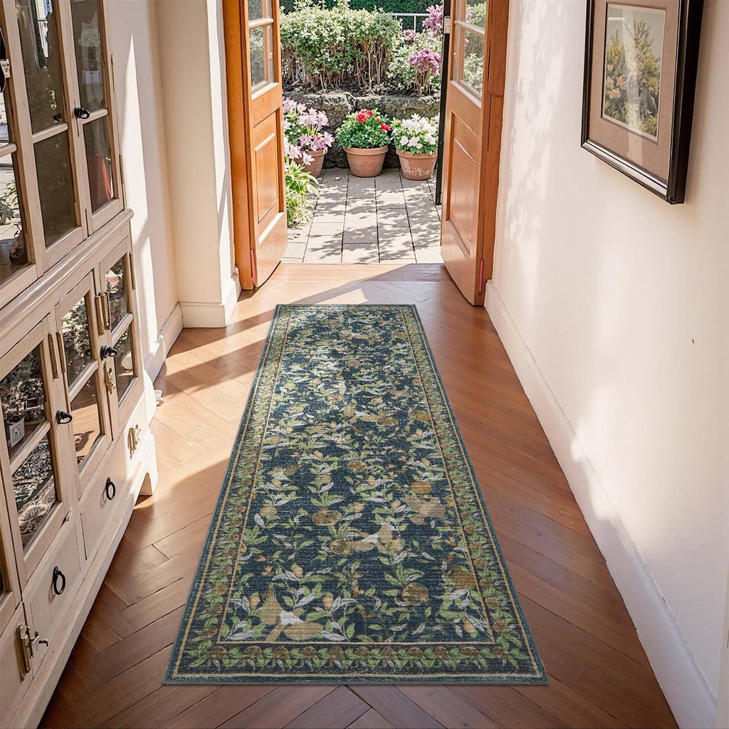 Runner Rug Floral Vintage Washable Area Rug, Blue/Green