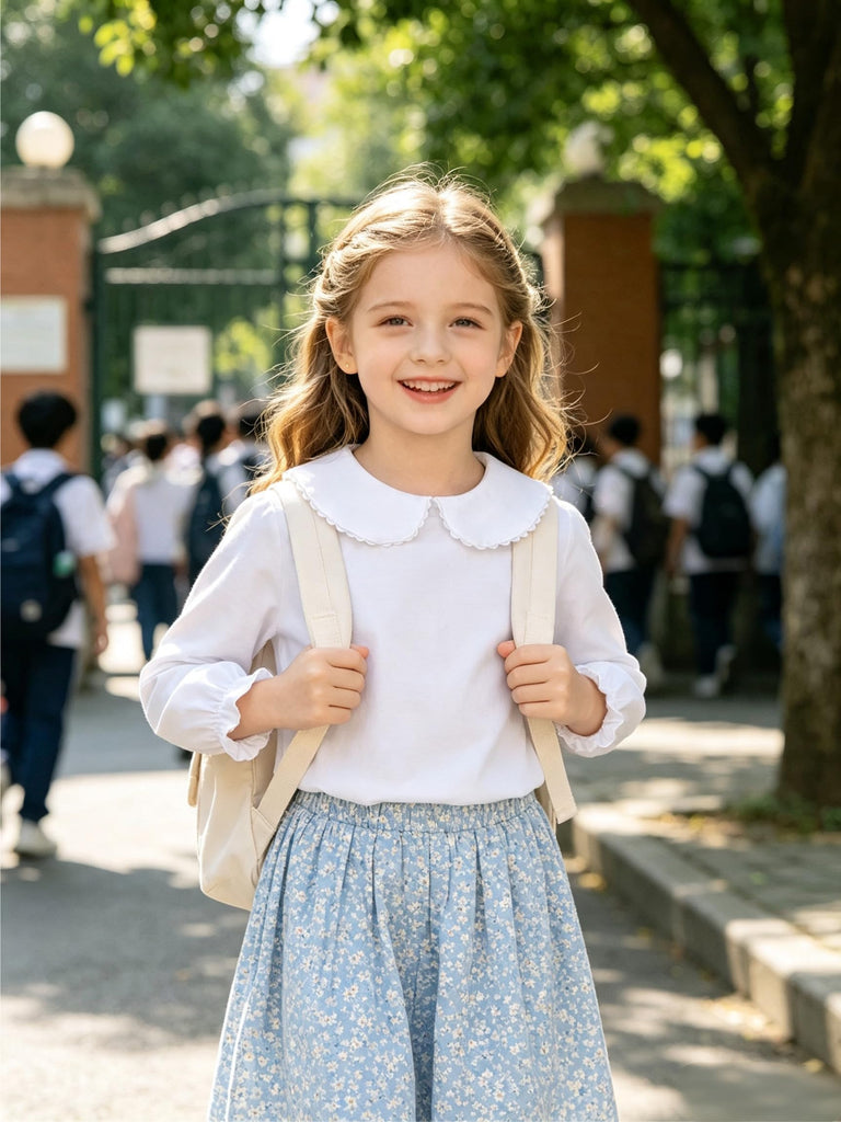 Baby Ruffle Blouse Toddler Girl Peter Pan Lace Collar T-Shirts Kids Solid Color Long Sleeve Tee Girls Casual