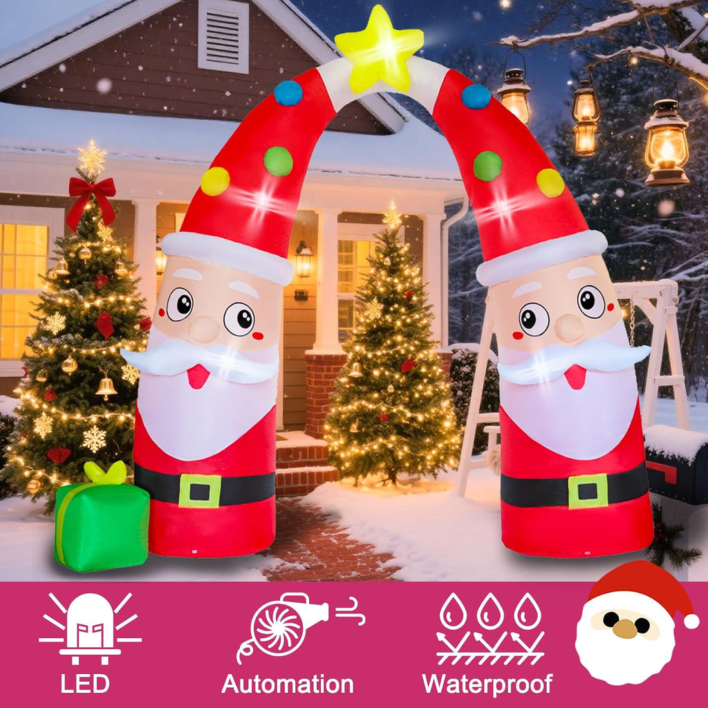10FT H Giant Animated Christmas Inflatables Archway,Lovely Inflatable Santa Claus Archway with Gift Box, Jumbo