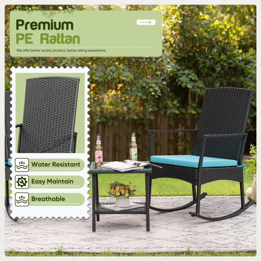 Rocking Chair Outdoor High Back Patio Chairs with Table, Blue