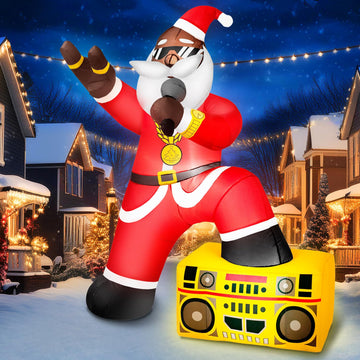 6FT Christmas Inflatables Decoration Outdoor Black Santa Claus Hip-pop Rapper Christmas Blow Up Yard Decoration