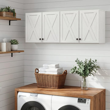 Wall Cabinet, Bathroom Wall Cabinet, Farmhouse Wall Mounted Cabinets Garage Laundry Storage, Medicine Cabinet with 2