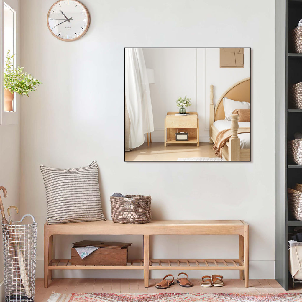 40x36 Inch Wall Mounted Mirror, Black Mirror, Rectangular Wall Mirror Square Corner Metal Farmhouse Mirror Modern