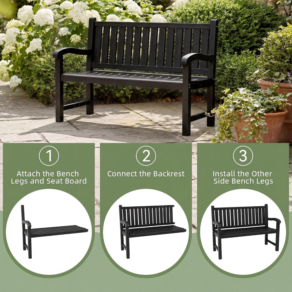 Outdoor Bench, 2-Person Outdoor Benches Weatherproof | 560 lbs Weight Capacity, Low Maintenance, Garden Bench , Park
