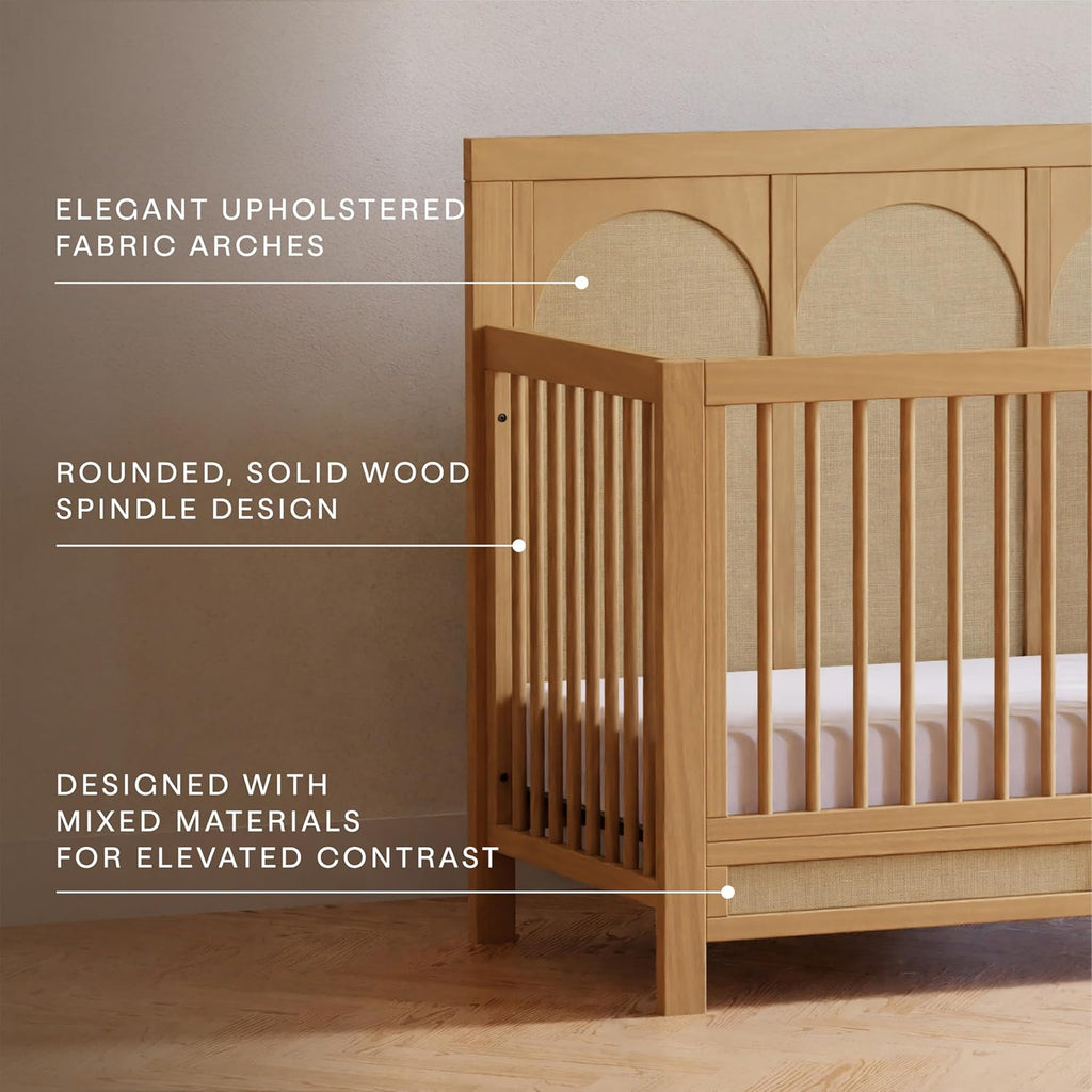 Eloise 4-in-1 Crib, Honey & Performance Sand Eco-Weave | GREENGUARD Gold Certified - Baby Crib Convertible to Toddler