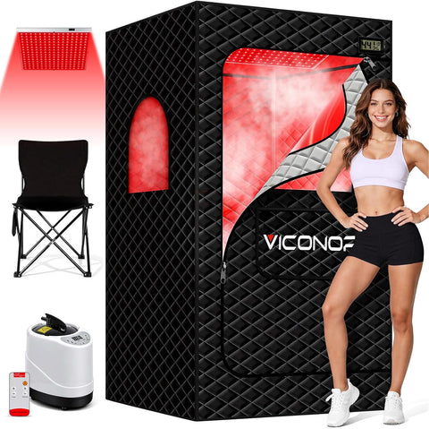 Viconor Red Light Sauna, Portable Steam Infrared Sauna with 660nm & 850nm Red Light Therapy for Home