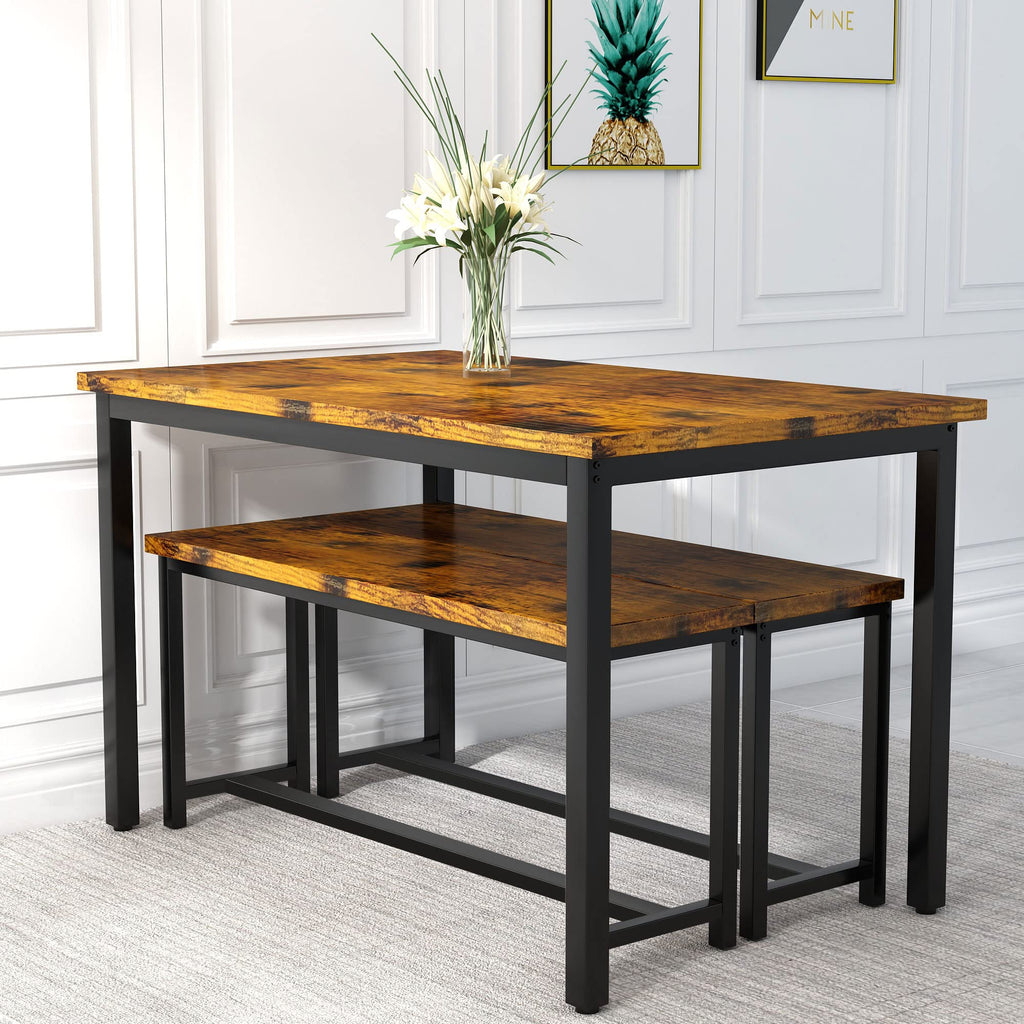 47" Dining Table Set with Bench, Breakfast Kitchen Table Set of 4, Sturdy Structure Space-Saving Dinette, Breakfast