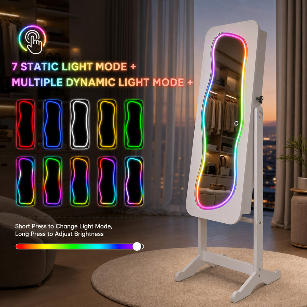 Jewelry Cabinet with LED Mirror, RGB Lighting Mirror with Storage