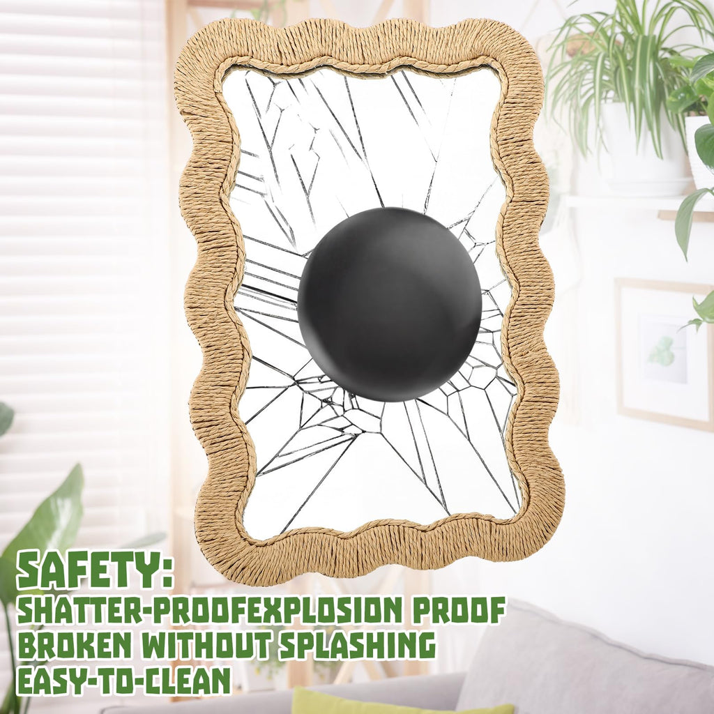 Boho Rattan Mirror, Rectangle, 10.4 x 15.8 in