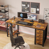 55 inch Computer Desk with 4 Fabric Drawers & Storage Shelves, Writing Work Study Desk Bedroom