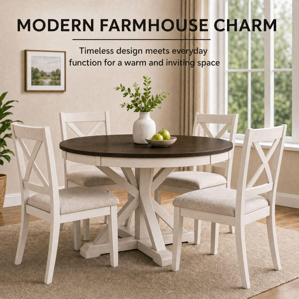42-54 Inches Extendable Dining Table for 4-6 People, Oval Shape/Round Kitchen Table with Trestle Pedestal Base