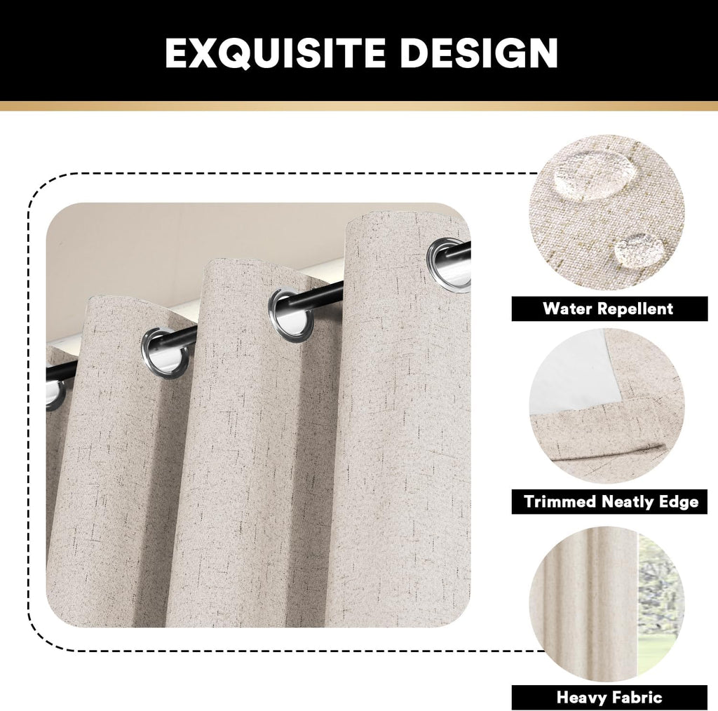 Natural Linen Curtains 100% Blackout Linen Curtains for Bedroom Full Blackout Curtains 84 Inches Long Living Room