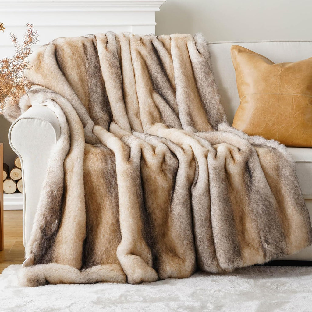 Luxury Faux Fur Throw Blanket for Couch, 60"x80", Thick, Smoothly | Large Soft Warm Cozy Plush Furry Fuzzy Mink