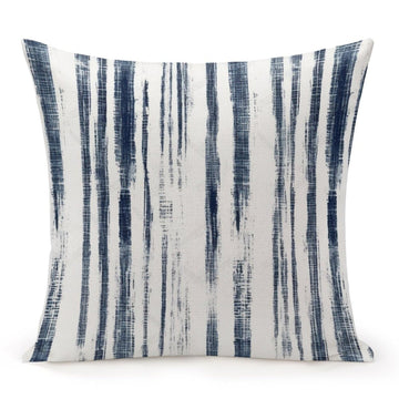Custom Pillow Cases 24"x24" Blue French Ticking Stripes Large Couch Pillows with Hidden Zipper White Cotton Linen