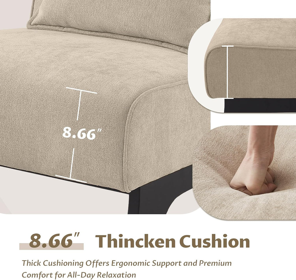 Armless Accent Chair Upholstered Comfy Modern Living Room Side Chair | Comfy Small Accent Lounge Chair with Pillow &