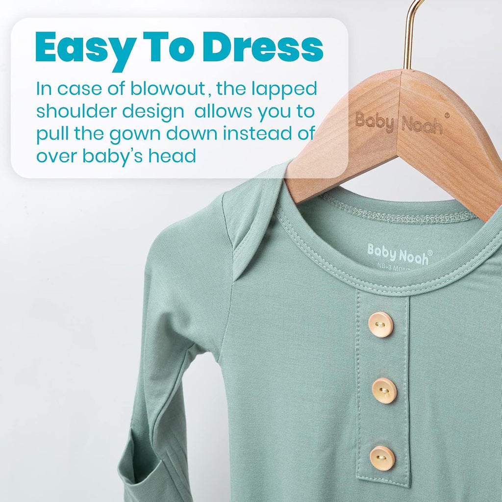 Newborn Baby Knotted Gown, Super Soft Silky Infant Long Sleeve Sleeper with Tie Bottom, Baby Girl and Boy Sleep Gown