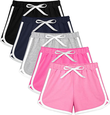 5 Pack Girls Athletic Shorts Cotton Toddler Girls Running Shorts