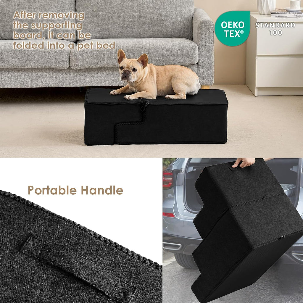 Dog Stairs for Bed 18" H, Dog 4-Steps for High Bed, Black
