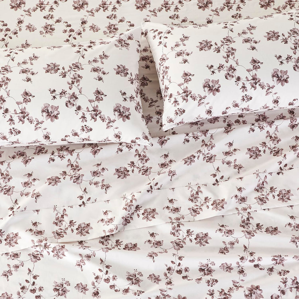 Sheets Set Vintage Tan/Brown Floral Bedding Farmhouse Sheets Set 100% Percale Cotton Breathable Cool Crisp