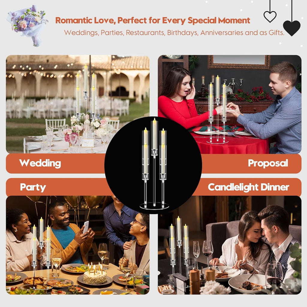 1 Set 5 Arm Acrylic Candle Holder with Candles, Mjkeomo 27'' Tall Table Candelabra, Complete Centerpiece Set for