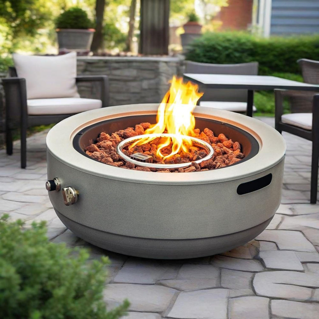 24 Inch Propane Fire Pit Bowl, 50000 BTU Round Steel Gas Fire Pit with Lid, Portable Outdoor Fire Table