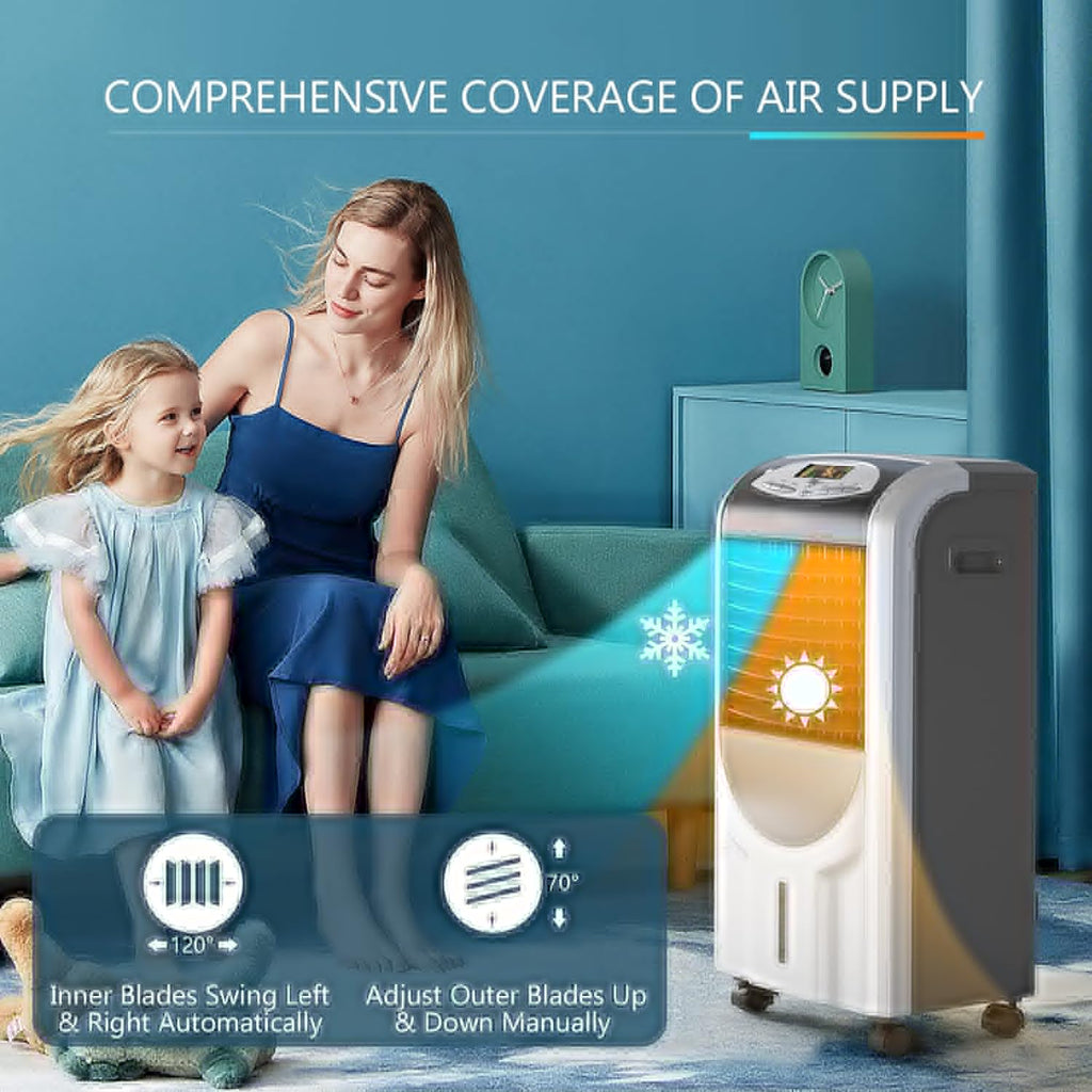 Air Cooler and Heater, 5-in-1 Portable Evaporative Air Cooler w/Anion Function, 8H Timer, 3 Modes & 3 Speeds