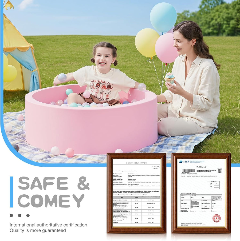 Foam Ball Pit, 35.4"x 11.8" Ball Pits for Toddlers-Pink
