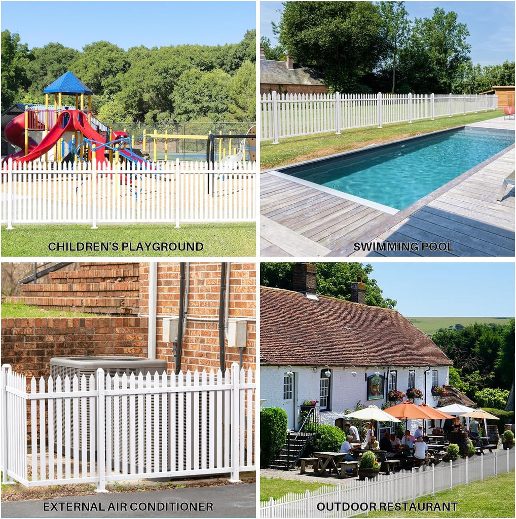 9 Sets White Vinyl Picket Fence Panels 36" H x 84" W PVC Garden Fences Plastic Decorative for Yard Porch Deck Pool