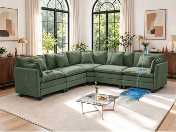 112" Oversized Modular Sectional Sofa with USB Charging Port, Water-Repellent Stain-Resistant Fabric, Deep Seat